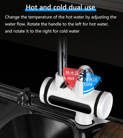 DMWD Electric Instant Hot Water Faucet Stainless Steel Water heater with LED Temperature Display Tankless Tap For Kitchen shower
