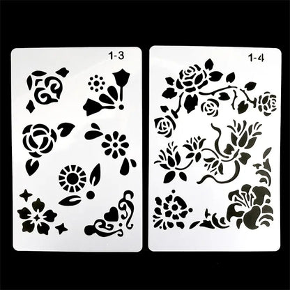 12 Design DIY Painting Template Wall Stencil Airbrush Scrapbook Coloring Embossing Album Diary Journal Drawing Copy Templates