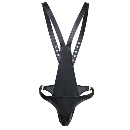 Erotic Underwear Thong PU Leather Male Chastity Panties Cock Penis Sleeve Ring Harness Straps BDSM Restraint  Belt for Men