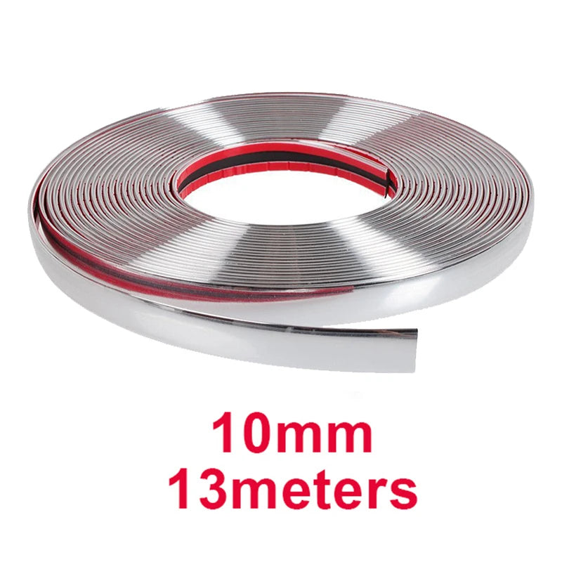 13M Silver Car Moulding Trim Strip Chrome Styling Decoration Tape Auto DIY Protective Sticker 6mm 8mm 10mm 12mm 15mm 20mm 30mm