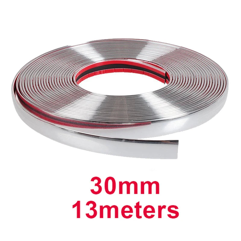 13M Silver Car Moulding Trim Strip Chrome Styling Decoration Tape Auto DIY Protective Sticker 6mm 8mm 10mm 12mm 15mm 20mm 30mm