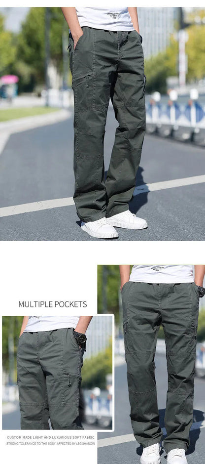Cotton Cargo Trousers Men Work Pants Sports Casual Jogging Training High Quality Overalls Korean Plus Size Loose Straight Pants