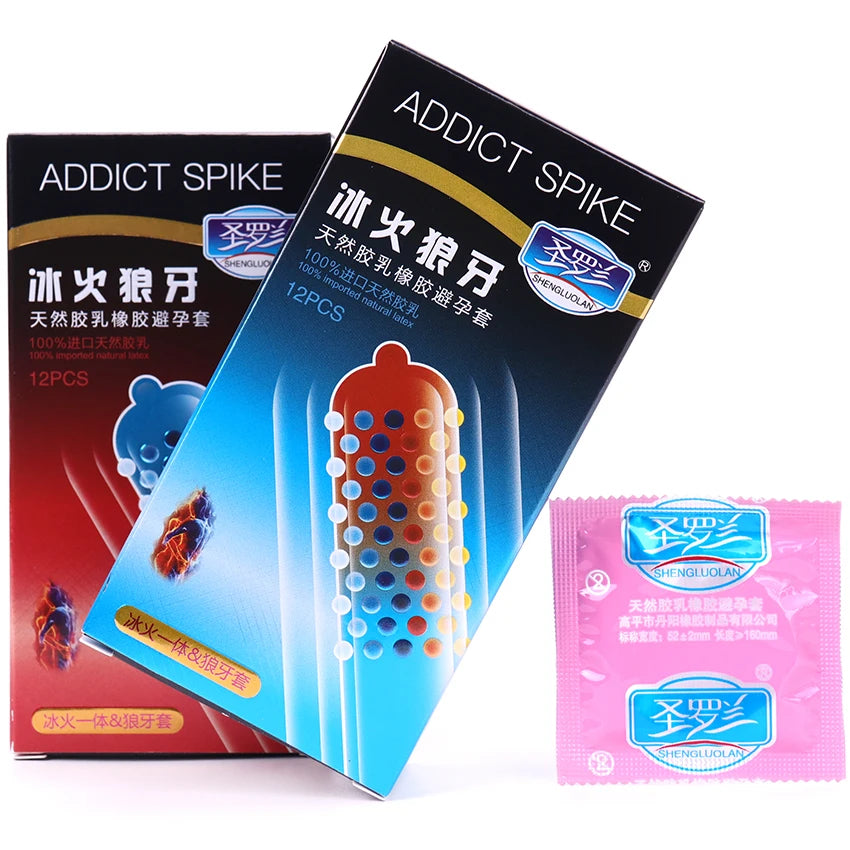 10/12PCS Erotic Condom Ice and Hot Feeling Big Particles Spikes Condom G Point Stimulation Sexshop Contraception for Men Sex Toy