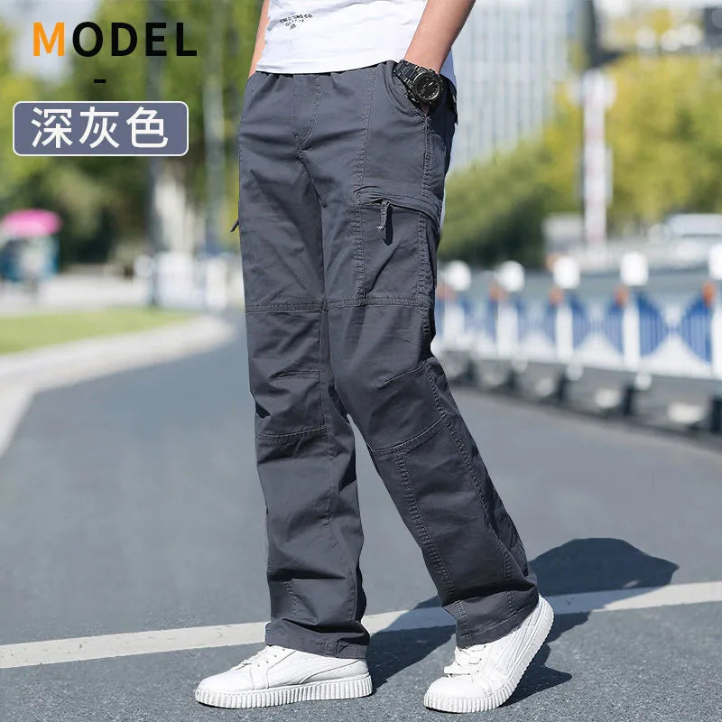 Cotton Cargo Trousers Men Work Pants Sports Casual Jogging Training High Quality Overalls Korean Plus Size Loose Straight Pants