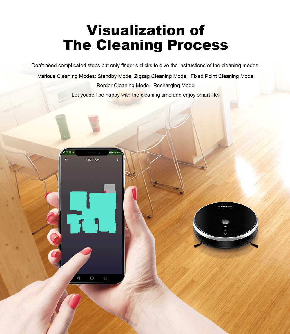LIECTROUX/LILIN C30B Robot Vacuum Cleaner 6000Pa Suction, Map navigation with Memory,Wifi APP,Electric Water Tank,Wet Mop