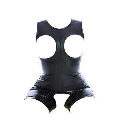 PU Leather Housewife Open Chest and Butt Tights Crotchless Bodysuit Harness Sexy Costume BDSM Bondage Rompers Sex Toys Women