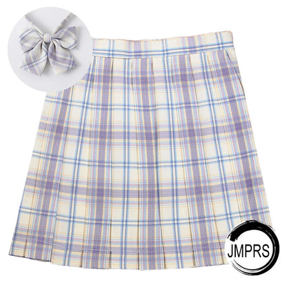 JMPRS Plaid Women Pleated Skirt Bow Knot Summer High Waist Preppy Girls Dance Mini Skirt Cute A Line Harajuku Sexy Japan Faldas