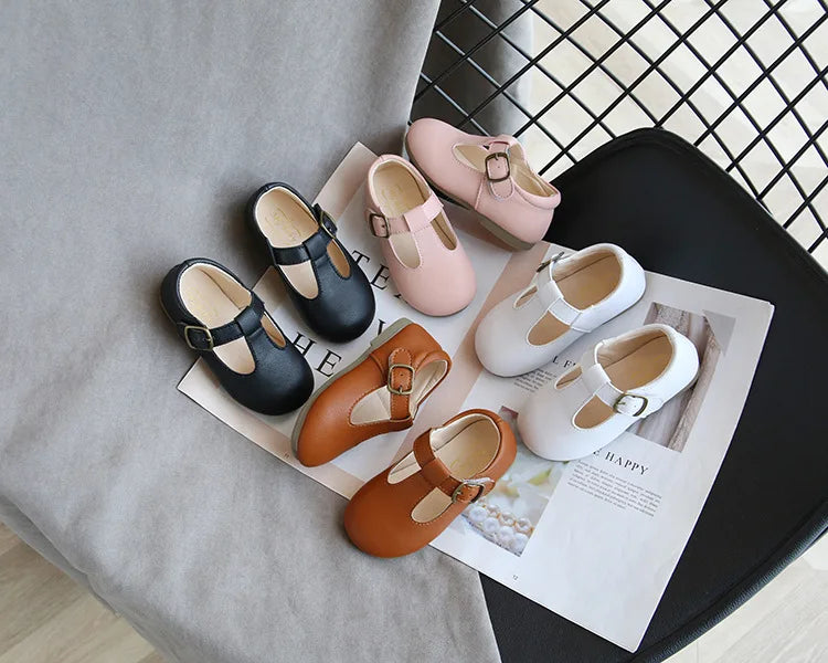 Spring Autumn Kids Shoes T Strap Leather Shoes For Girls Boys Non-slip Toddlers Mary Janes Baby Children Buckle Strap Flats