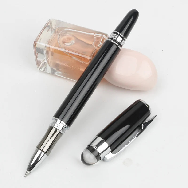 Baoer 79 Rollerball /Ballpoint Pen  Black Matte Silver Line Rotating Crystal Cover Office School Supplies Writing
