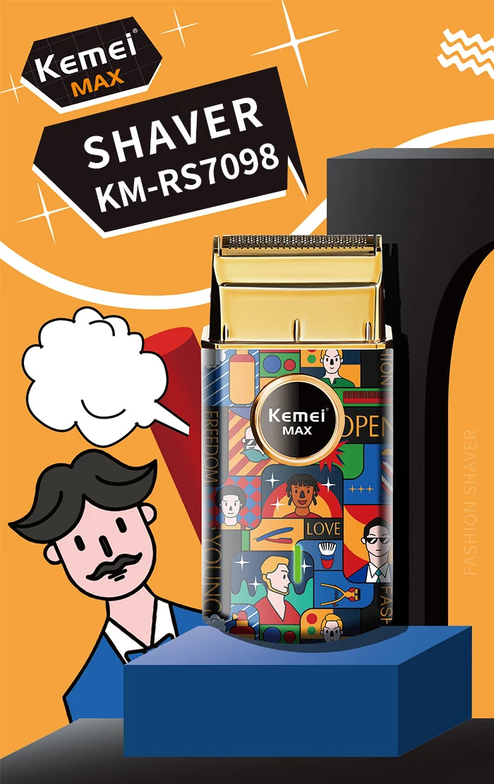 Kemei Uno Cordless Single Foil Shaver StyleCraft Graffiti Professional Lithium ion Razor Super Close Cutting WITH NO IRRITATION