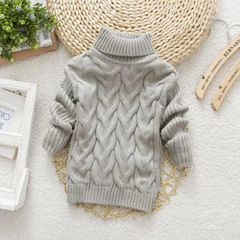 Winter Boys Sweater Kid Thick Knitted Bottoming Turtleneck Shirts Solid High Collar Cardigan High Quality Children Sweater