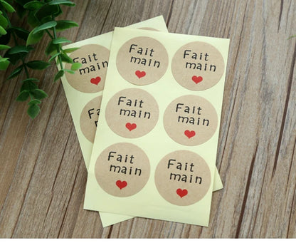 GANSSIA 100pcs/lot "Fait Main avec Amour" Thank you Round Seal Sticker Paper Adhesive Stickers for Bakery& Gift Packing(ss-1143)