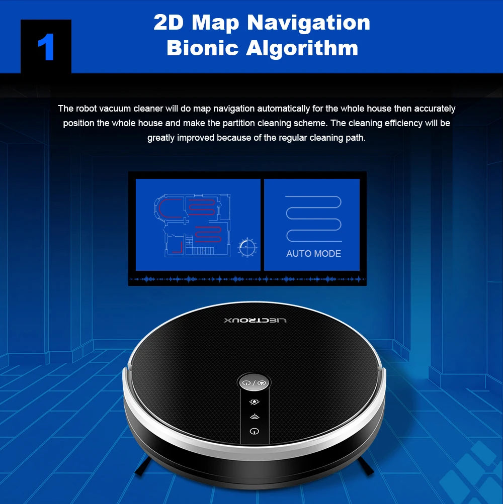 LIECTROUX/LILIN C30B Robot Vacuum Cleaner 6000Pa Suction, Map navigation with Memory,Wifi APP,Electric Water Tank,Wet Mop