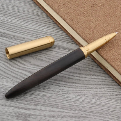 High Quality Copper WOOD RollerBall Pen brass Ebony spinning Red gold BALL POINT PEN Stationery Office school supplies Writing
