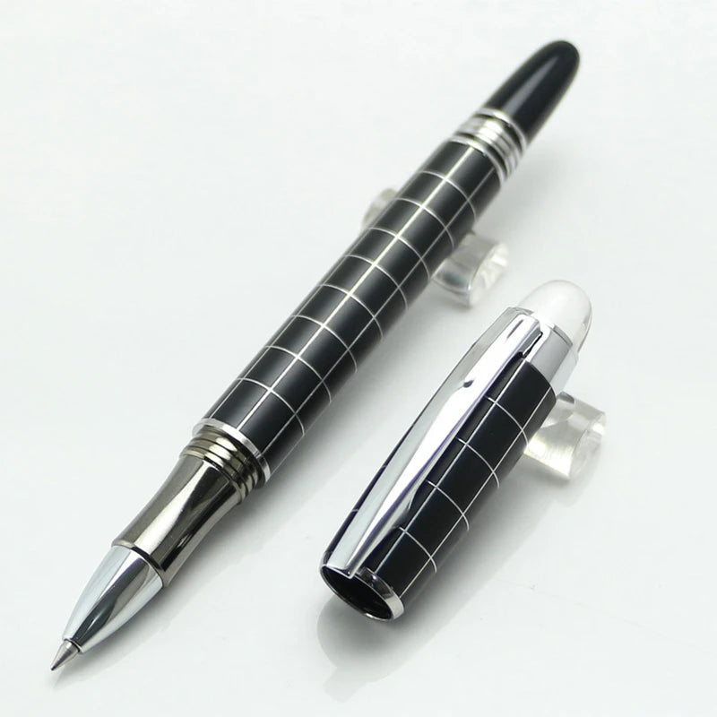 Baoer 79 Rollerball /Ballpoint Pen  Black Matte Silver Line Rotating Crystal Cover Office School Supplies Writing