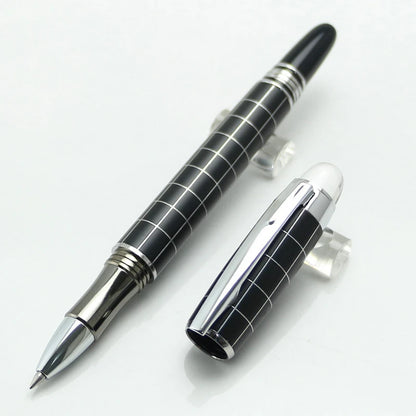Baoer 79 Rollerball /Ballpoint Pen  Black Matte Silver Line Rotating Crystal Cover Office School Supplies Writing
