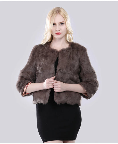 Hot Sale Girl Real Rabbit Fur Coat Women Real Rabbit Fur Jacket Genuine Real Rabbit Fur Outerwear Casual Short Real Fur Coats