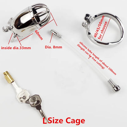 304 Stainless Steel Male Chastity Device Penis Cage Cock Ring with Urethral Sounds Catheter Tube Metal Chastity Belt Lock for Me