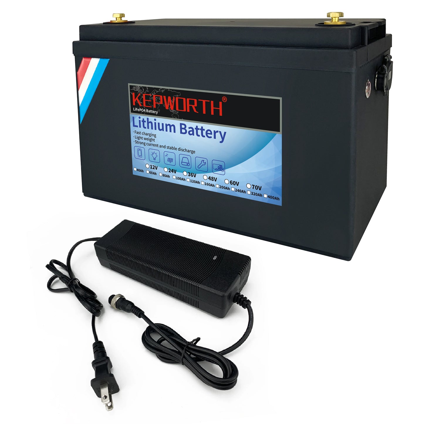 12V/24V LiFePO4 Battery with BMS - 30/50/100/120/135/300Ah for Golf Cart, Solar, RV, EV - Long Lifespan