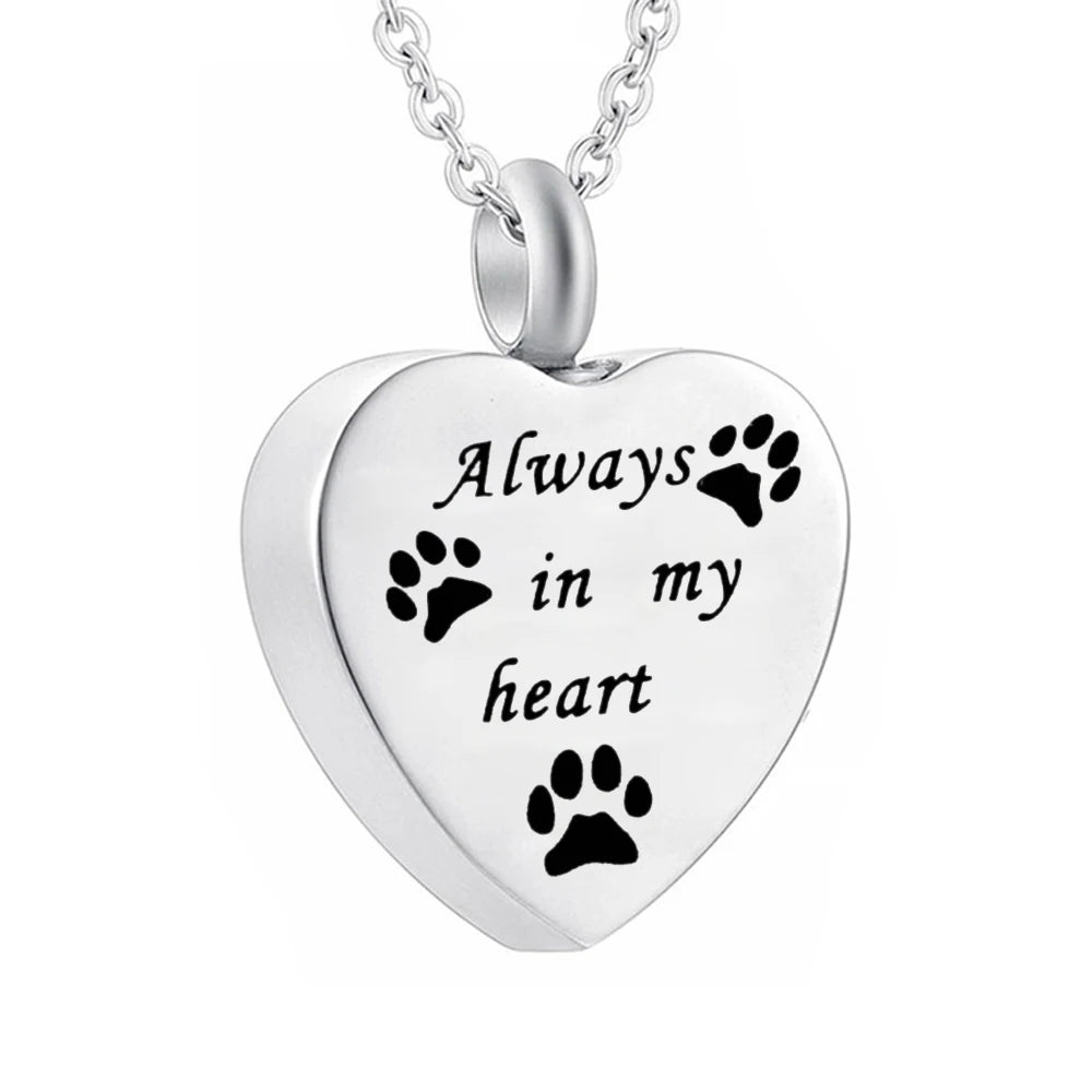 Stainless Steel Silver Cremation Jewelry Forever in My Heart Ashes Keepsake Urns Pendant Necklace for Women, 20 Inch Link Chain