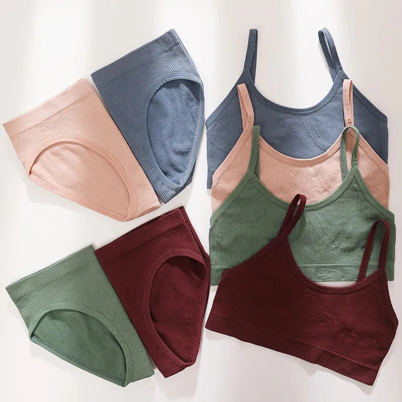 Women Seamless Bra And Panties Set U-Back Bralette Top Comfort Breathable Briefs Ribbed Sexy Lingerie Sports Underwear Set