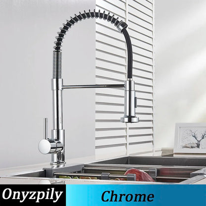 Spring Brushed Kitchen Sink Faucet Pull Down Sprayer Nozzle Single Handle Faucets Mixer Hot Cold Stainless Steel Modern