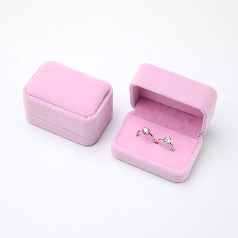 Velvet Ring Box Couple Double Ring Earrings Display Holder Case Proposal Engagement Wedding Marriage Anniversary Jewelry Packing