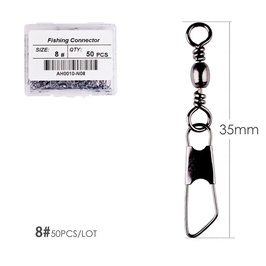 50Pcs/ Box Brass Barrel Fishing Swivel Solid Rings Fishing Pin Line Connector Fishhook with Interlock Snap Swivels Tackle Tool