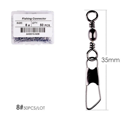 50Pcs/ Box Brass Barrel Fishing Swivel Solid Rings Fishing Pin Line Connector Fishhook with Interlock Snap Swivels Tackle Tool