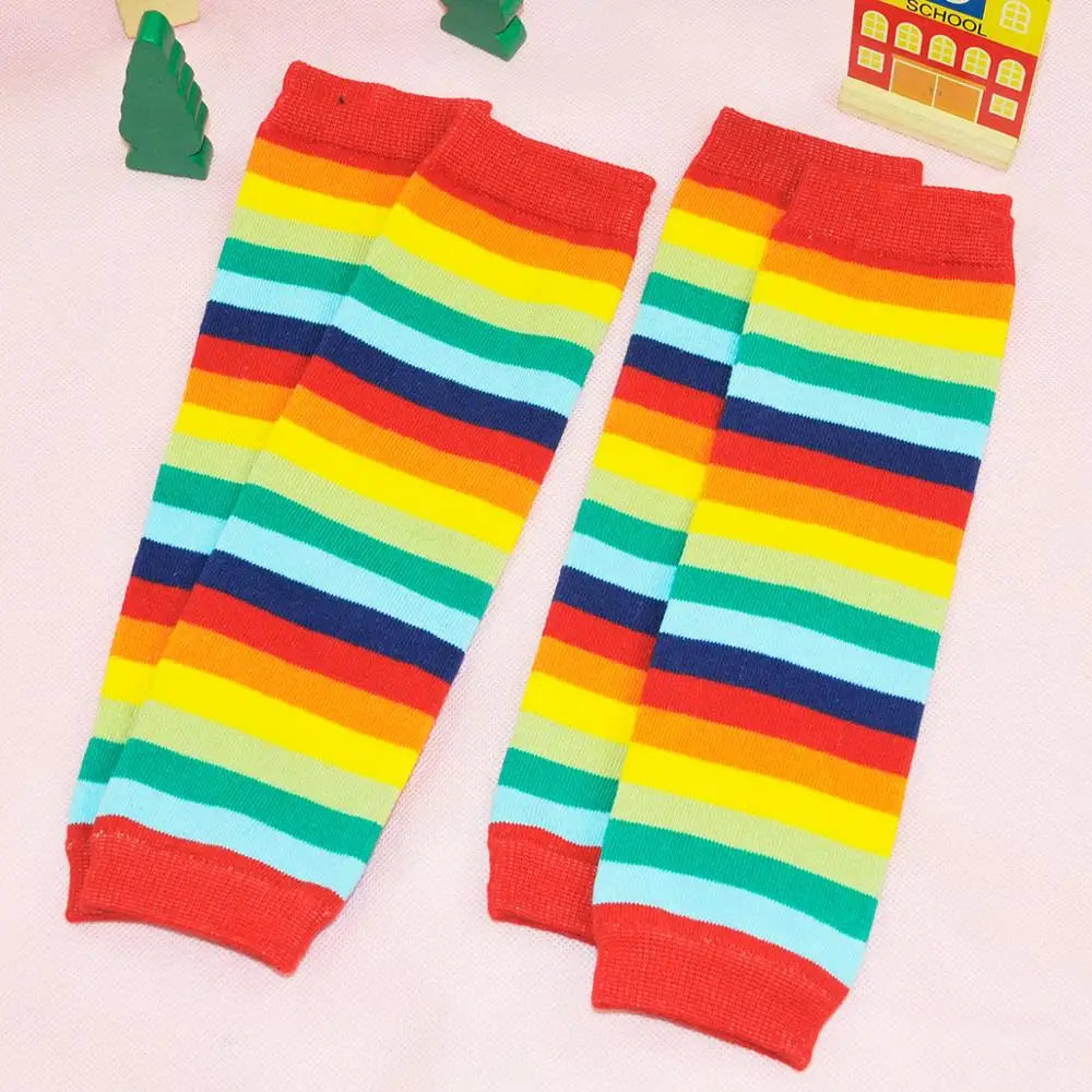 Baby Leg Warmers Girl Cotton Socks Children Rainbow Striped Crawling Knee Pads Colorful Knitted Leggings Winter Soft Sock