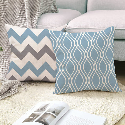 Lake blue white geometric linen pillowcase sofa cushion cover home decoration can be customized for you 40x40 45x45 50x50 60x60
