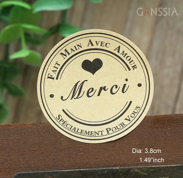 GANSSIA 100pcs/lot "Fait Main avec Amour" Thank you Round Seal Sticker Paper Adhesive Stickers for Bakery& Gift Packing(ss-1143)