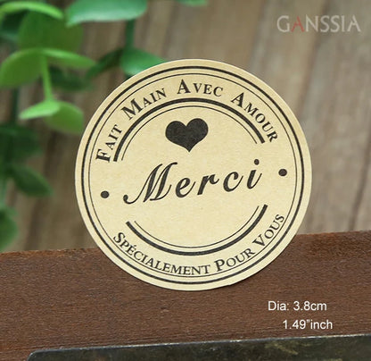 GANSSIA 100pcs/lot "Fait Main avec Amour" Thank you Round Seal Sticker Paper Adhesive Stickers for Bakery& Gift Packing(ss-1143)