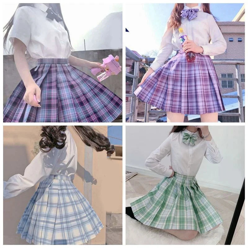 JMPRS Plaid Women Pleated Skirt Bow Knot Summer High Waist Preppy Girls Dance Mini Skirt Cute A Line Harajuku Sexy Japan Faldas