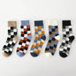 5Pair-pack New Men's Socks Colorful Grid Sock Casual Business High Quality Happy Combed Cotton Socks Fashion Gentleman Socks Men