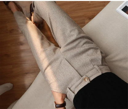 Woolen Pants Women's Harem Pencil Pants 2023 Autumn Winter High Waisted Casual Suit Pants Office Lady Women Trousers