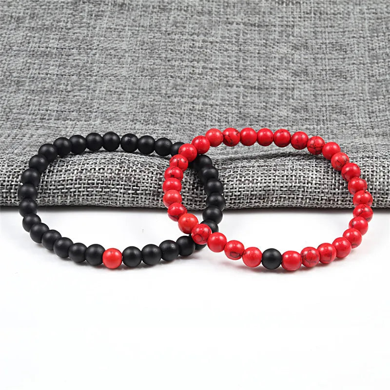Hot Sale 2pcs/Set Couples Beaded Bracelets Tiger Eye Black Lava Natural Stone Beaded Bracelets Malachite Energy Elastic Jewelry