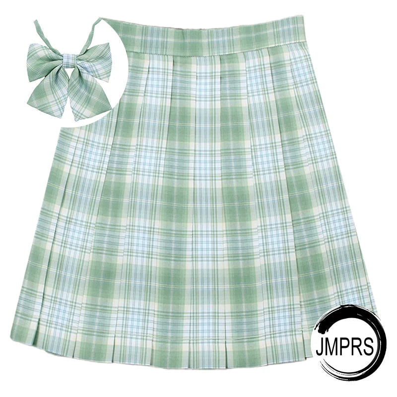 JMPRS Plaid Women Pleated Skirt Bow Knot Summer High Waist Preppy Girls Dance Mini Skirt Cute A Line Harajuku Sexy Japan Faldas