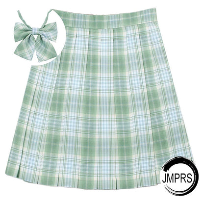 JMPRS Plaid Women Pleated Skirt Bow Knot Summer High Waist Preppy Girls Dance Mini Skirt Cute A Line Harajuku Sexy Japan Faldas