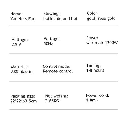 Bladeless Electric Tower Fan with Cold & Warm Air Cooling Standing Air Conditioner Heater with Timer Remote Control