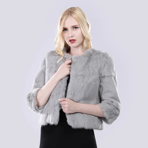 Hot Sale Girl Real Rabbit Fur Coat Women Real Rabbit Fur Jacket Genuine Real Rabbit Fur Outerwear Casual Short Real Fur Coats