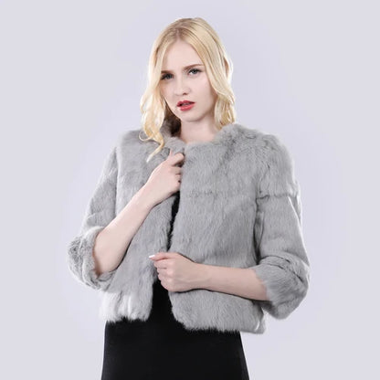 Hot Sale Girl Real Rabbit Fur Coat Women Real Rabbit Fur Jacket Genuine Real Rabbit Fur Outerwear Casual Short Real Fur Coats