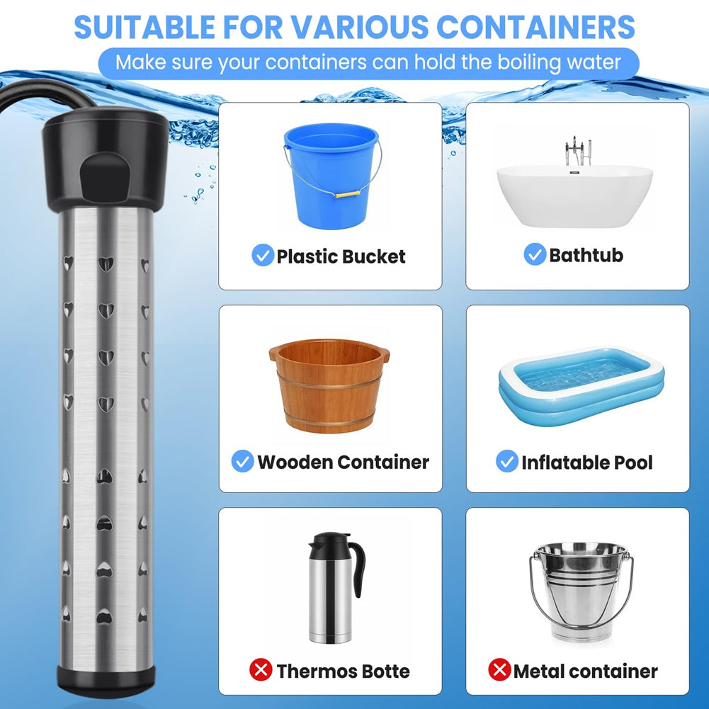 Immersion Water Heater, 1500W Portable Bucket Heater with 304 Stainless Steel Guard, Heats Electric Water Heater Us Plug