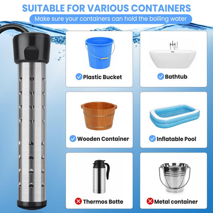 Immersion Water Heater, 1500W Portable Bucket Heater with 304 Stainless Steel Guard, Heats Electric Water Heater Us Plug
