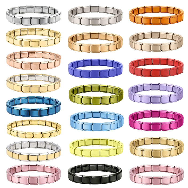 Stainless Steel Purple Rose Pink Black Champagne Gold Color Italian Charms Bracelet Colorful 9mm Width Bangle Men Women Jewelry