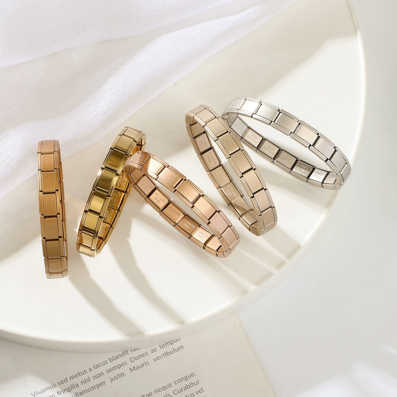 Stainless Steel Purple Rose Pink Black Champagne Gold Color Italian Charms Bracelet Colorful 9mm Width Bangle Men Women Jewelry