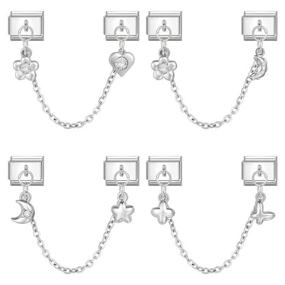 Tassel Chain Butterfly Flowers Star Moon Heart Zircon Italian Charm Links Fit 9mm Bracelet Stainless Steel DIY Jewelry Making