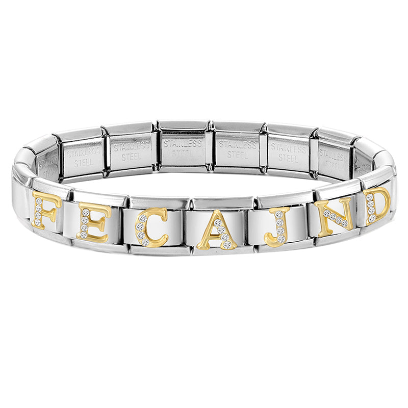 New Girls Italian Bracelet 26 English Letters Charm Stainless Steel Bangle Gold Color Inlaid Zirconia DIY Making Jewelry Gifts