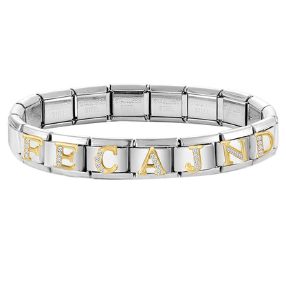 New Girls Italian Bracelet 26 English Letters Charm Stainless Steel Bangle Gold Color Inlaid Zirconia DIY Making Jewelry Gifts