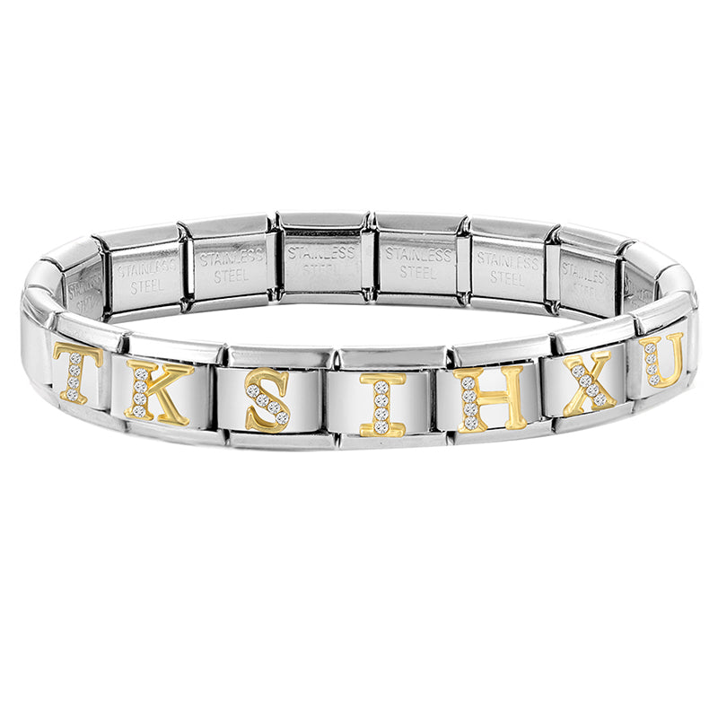 New Girls Italian Bracelet 26 English Letters Charm Stainless Steel Bangle Gold Color Inlaid Zirconia DIY Making Jewelry Gifts